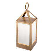 Lampă de masă de exterior Riserva S, finisaj alamă antichizată, sticlă albă