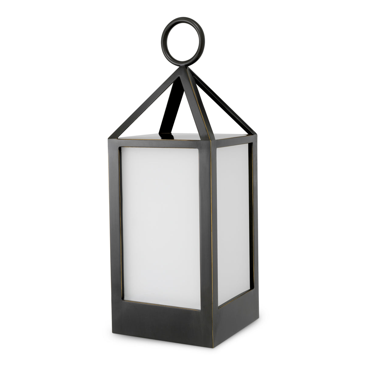 Lampă de masă de exterior Riserva S, finisaj bronz cu reflexe, sticlă albă
