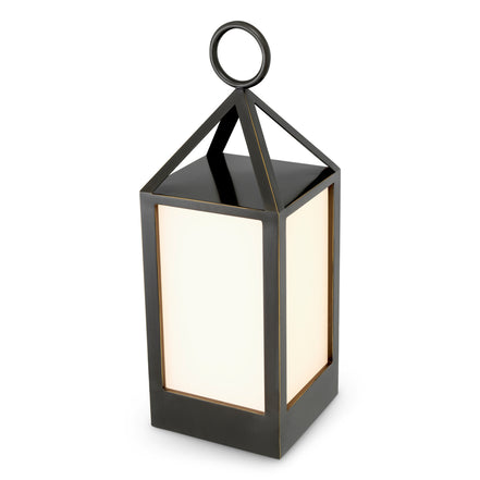 Lampă de masă de exterior Riserva S, finisaj bronz cu reflexe, sticlă albă