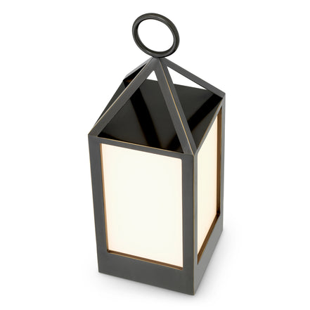 Lampă de masă de exterior Riserva S, finisaj bronz cu reflexe, sticlă albă