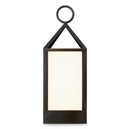 Lampă de masă de exterior Riserva S, finisaj bronz cu reflexe, sticlă albă