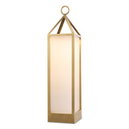 Lampă de masă de exterior Riserva XL, finisaj alamă antichizată, sticlă albă