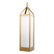 Lampă de masă de exterior Riserva XL, finisaj alamă antichizată, sticlă albă