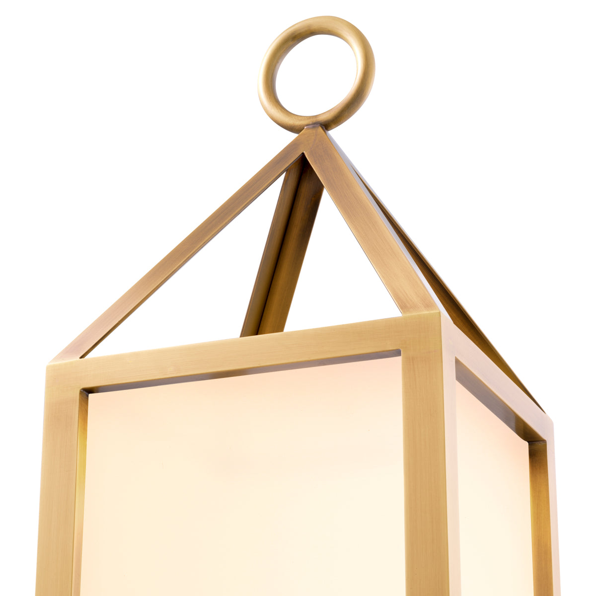 Lampă de masă de exterior Riserva XL, finisaj alamă antichizată, sticlă albă