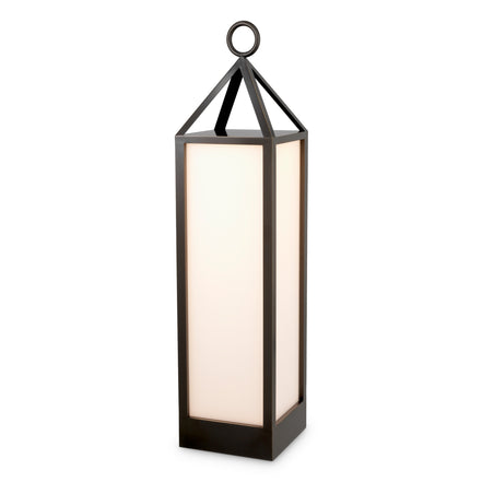 Lampă de masă de exterior Riserva XL, finisaj bronz cu reflexe, sticlă albă