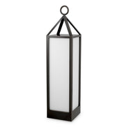 Lampă de masă de exterior Riserva XL, finisaj bronz cu reflexe, sticlă albă