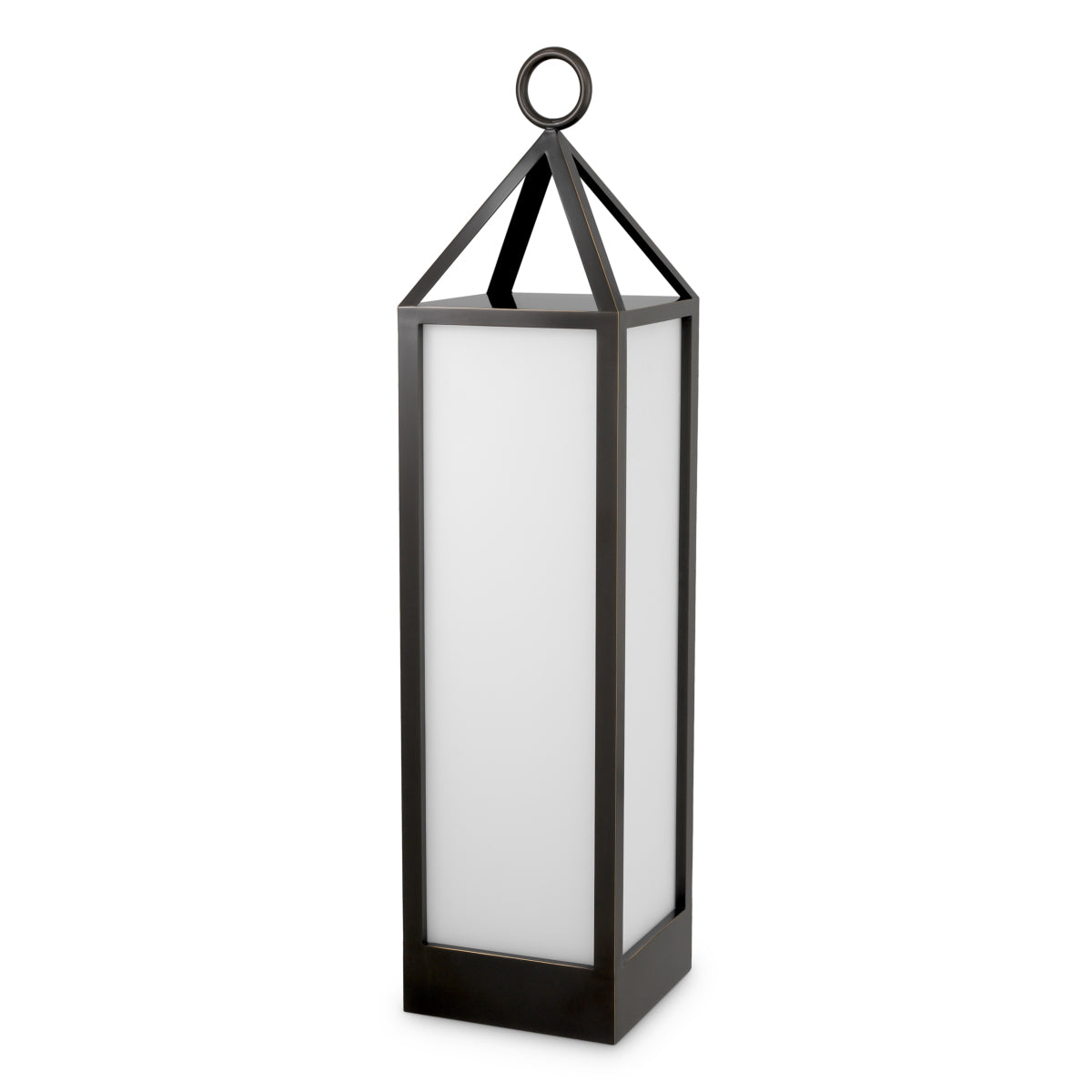 Lampă de masă de exterior Riserva XL, finisaj bronz cu reflexe, sticlă albă
