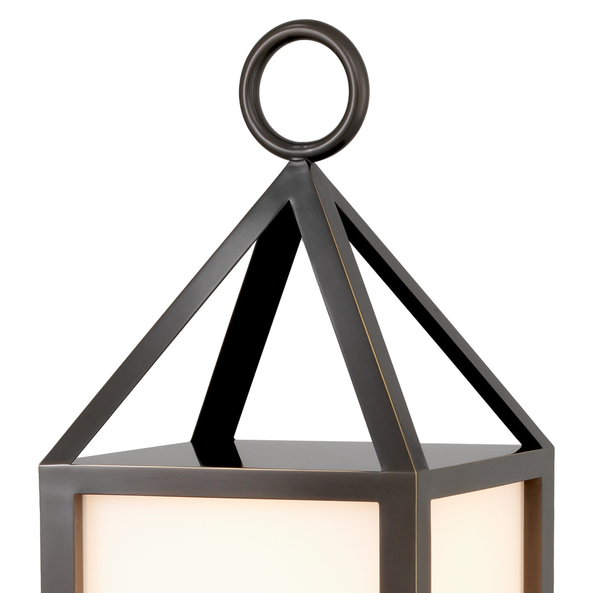 Lampă de masă de exterior Riserva XL, finisaj bronz cu reflexe, sticlă albă