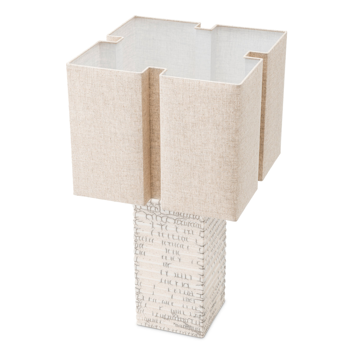 Lampă de masă Division, ceramică raku, alb craclat, cu abajur