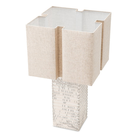Lampă de masă Division, ceramică raku, alb craclat, cu abajur