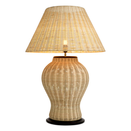 Lampă de masă Dupoint, ratan natural, cu abajur