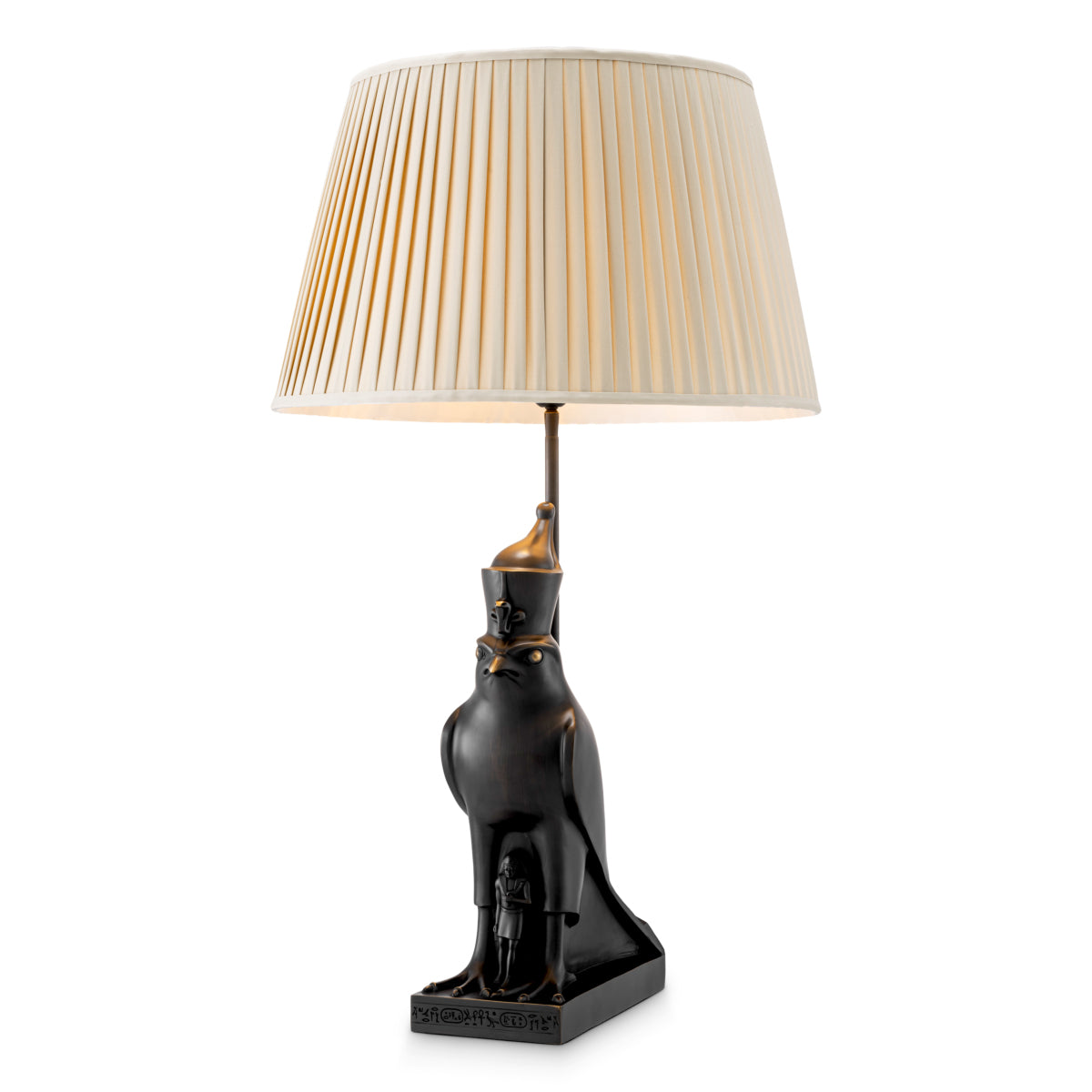 Lampă de masă Horus, finisaj bronz cu reflexe, cu abajur plisat bej