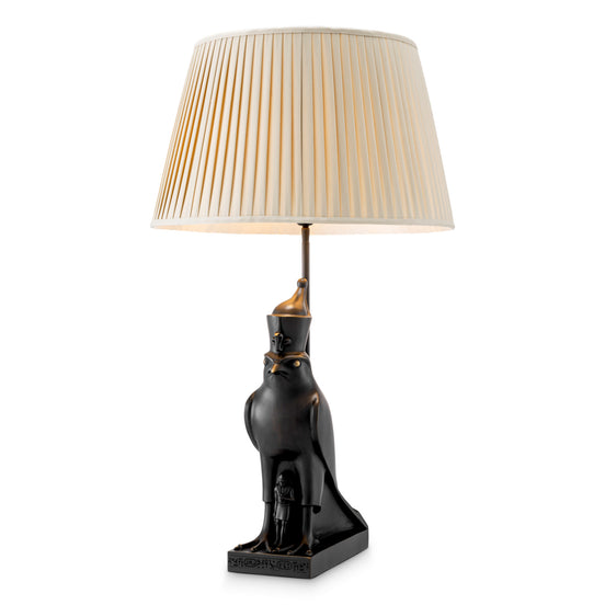 Lampă de masă Horus, finisaj bronz cu reflexe, cu abajur plisat bej