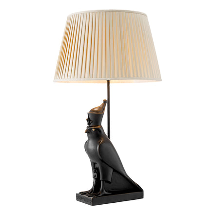 Lampă de masă Horus, finisaj bronz cu reflexe, cu abajur plisat bej
