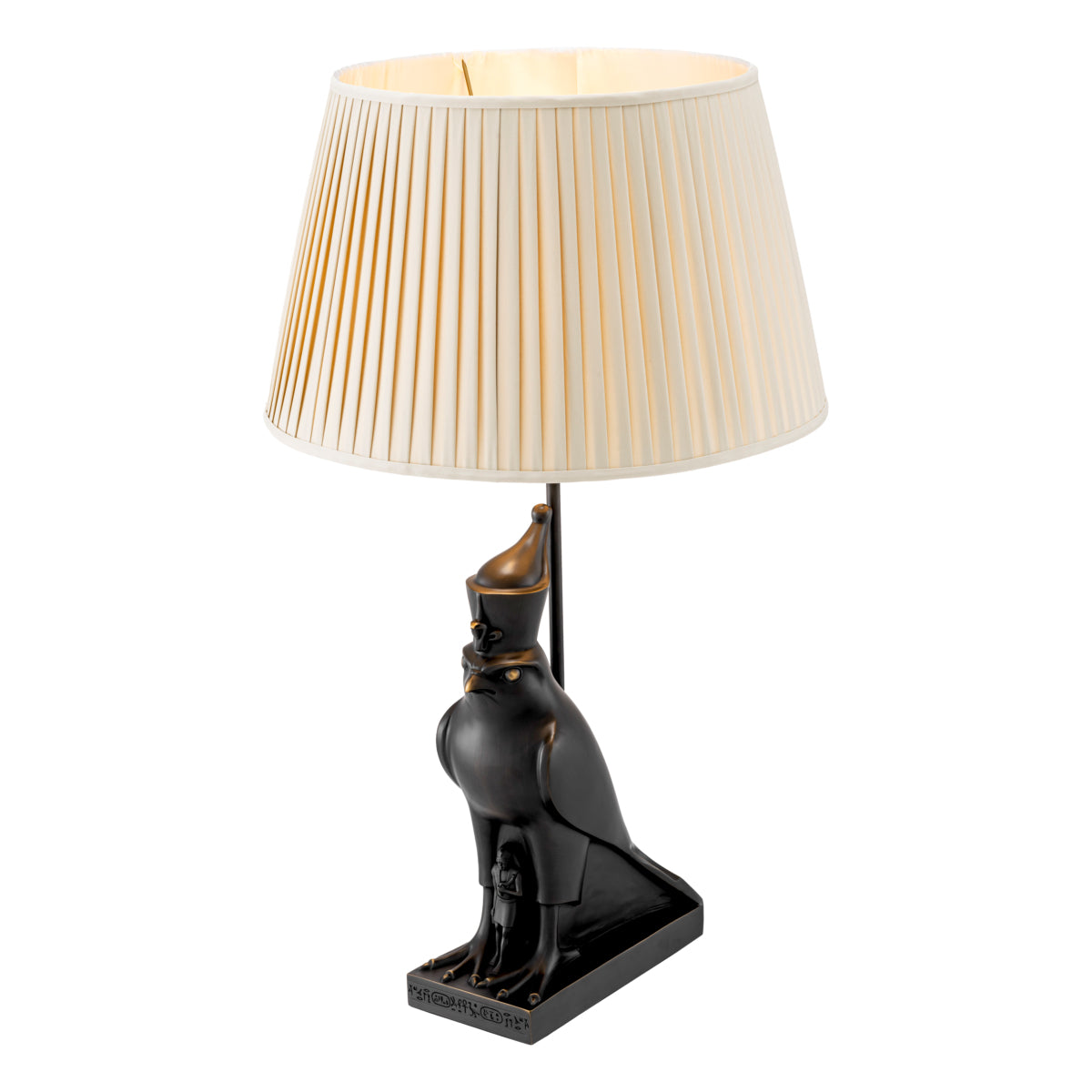 Lampă de masă Horus, finisaj bronz cu reflexe, cu abajur plisat bej