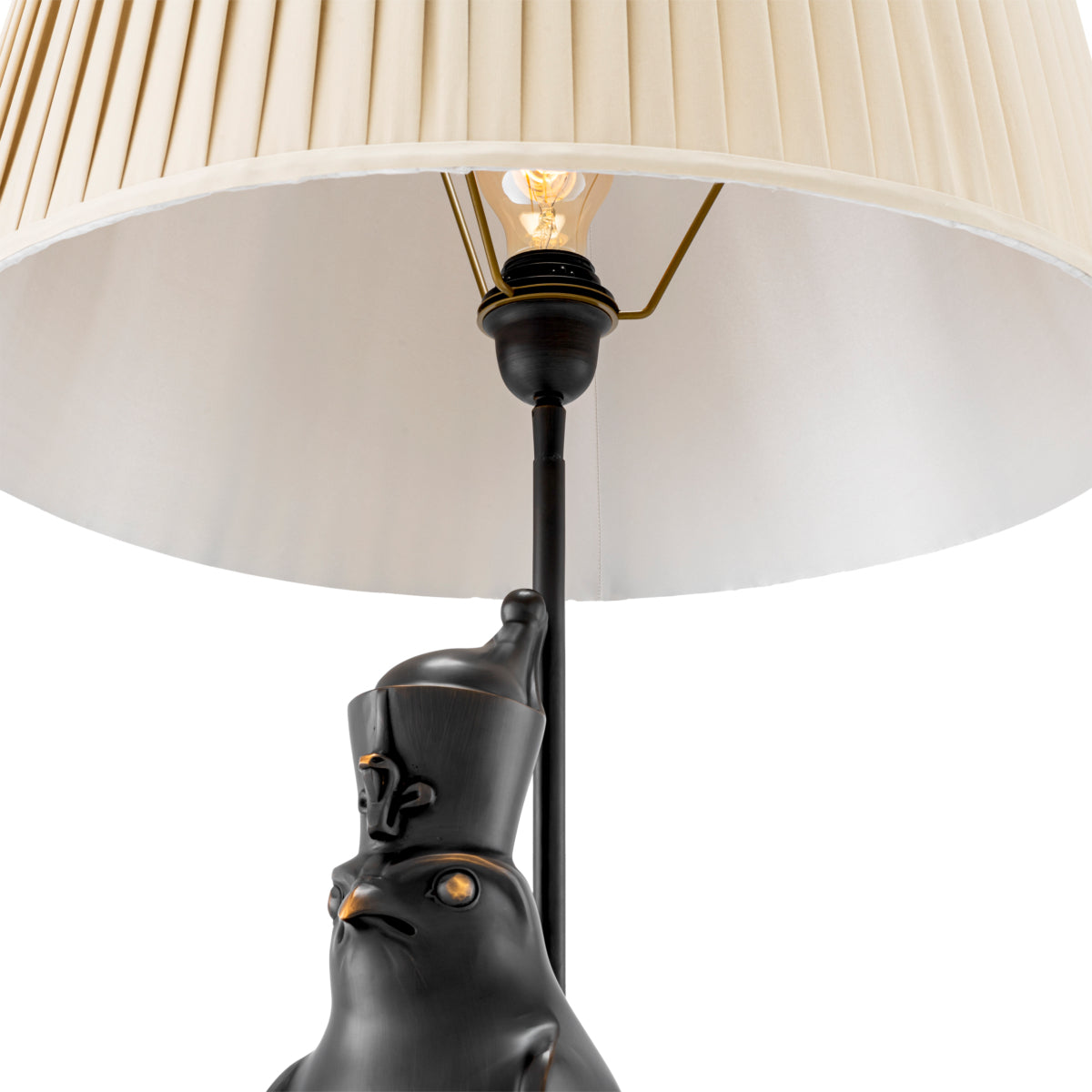 Lampă de masă Horus, finisaj bronz cu reflexe, cu abajur plisat bej