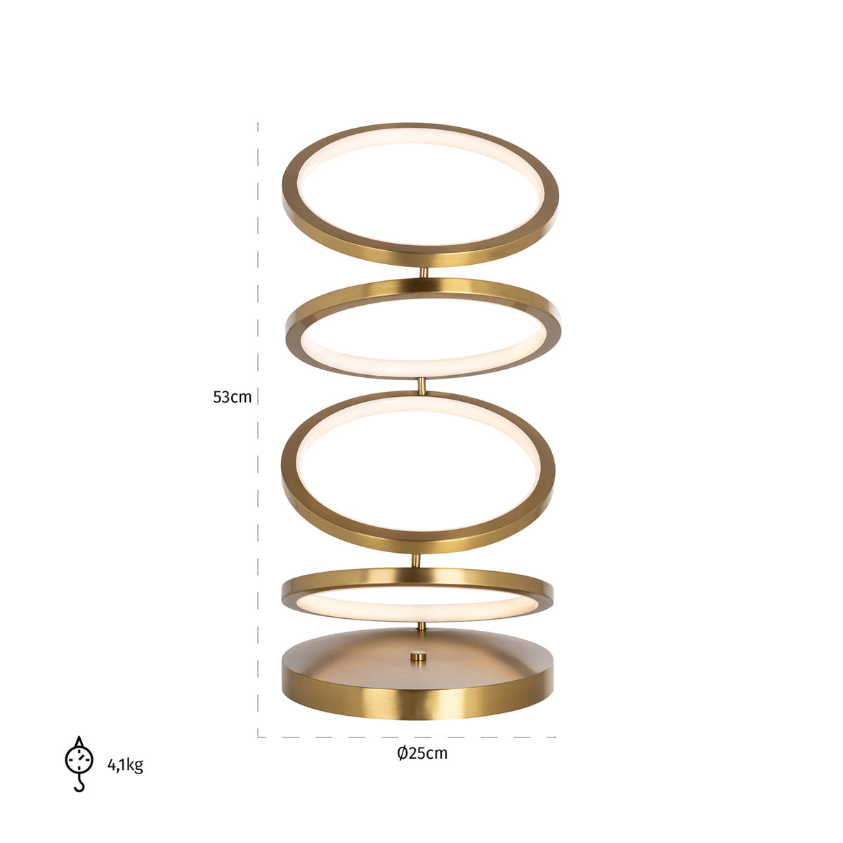 Lampă de masă Jaimin, auriu periat – desen tehnic cu dimensiuni