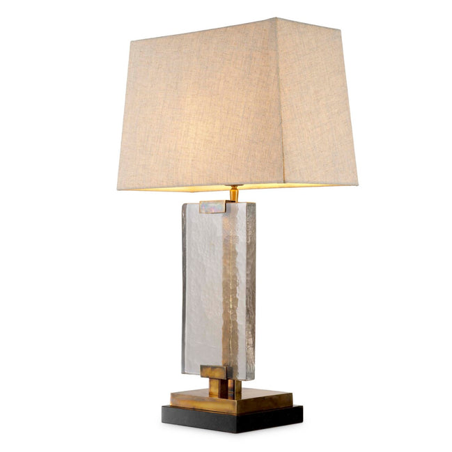 Lampă de masă James, finisaj alamă vintage, cu abajur