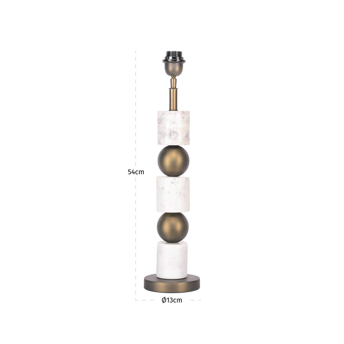 Lampă de masă Kiera, alamă antichizată – desen tehnic cu dimensiuni