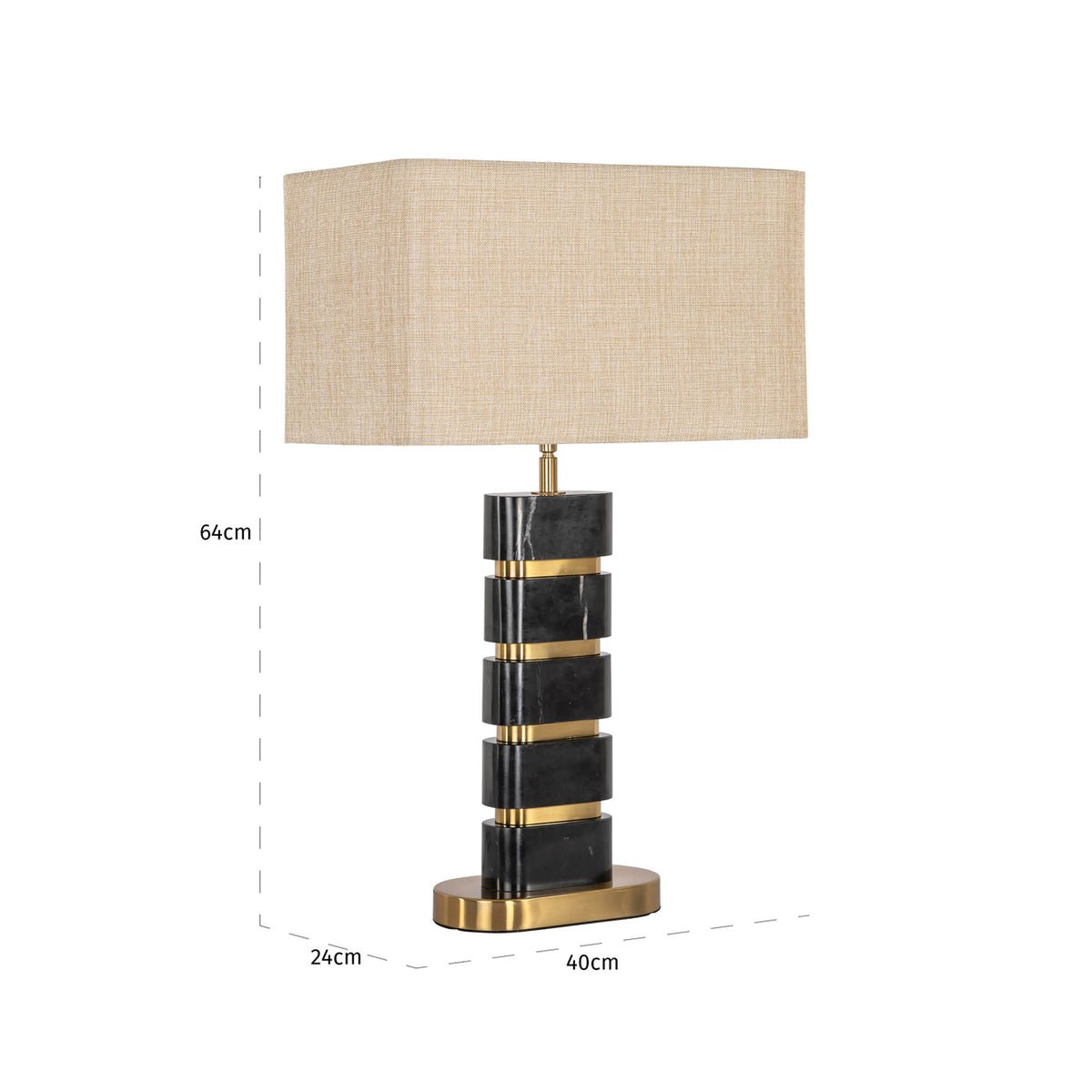 Lampă de masă Levina, negru/auriu – desen tehnic cu dimensiuni