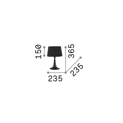 Lampă de masă London TL1, crom – desen tehnic cu dimensiuni
