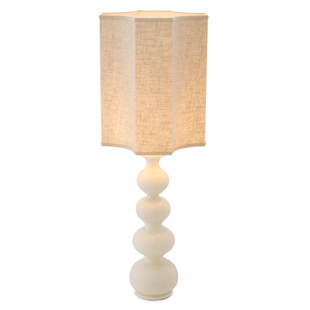 Lampă de masă Mabel, ceramică albă crăpată, cu abajur