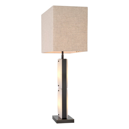 Lampă de masă Ortiz, finisaj bronz cu reflexe, alabastru, cu abajur