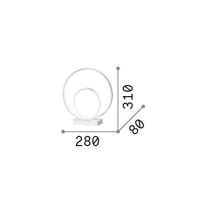 Lampă de masă Oz TL On-Off 2700K, alb – desen tehnic cu dimensiuni