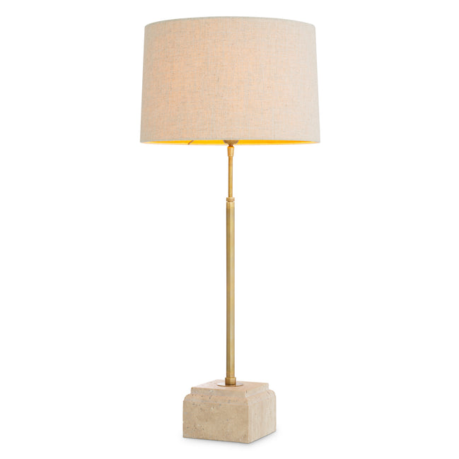 Lampă de masă Rialta, travertin, finisaj alamă vintage, cu abajur