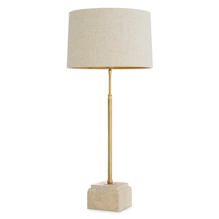 Lampă de masă Rialta, travertin, finisaj alamă vintage, cu abajur