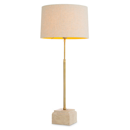 Lampă de masă Rialta, travertin, finisaj alamă vintage, cu abajur