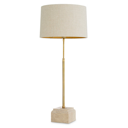 Lampă de masă Rialta, travertin, finisaj alamă vintage, cu abajur