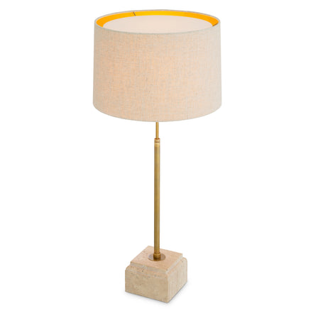 Lampă de masă Rialta, travertin, finisaj alamă vintage, cu abajur