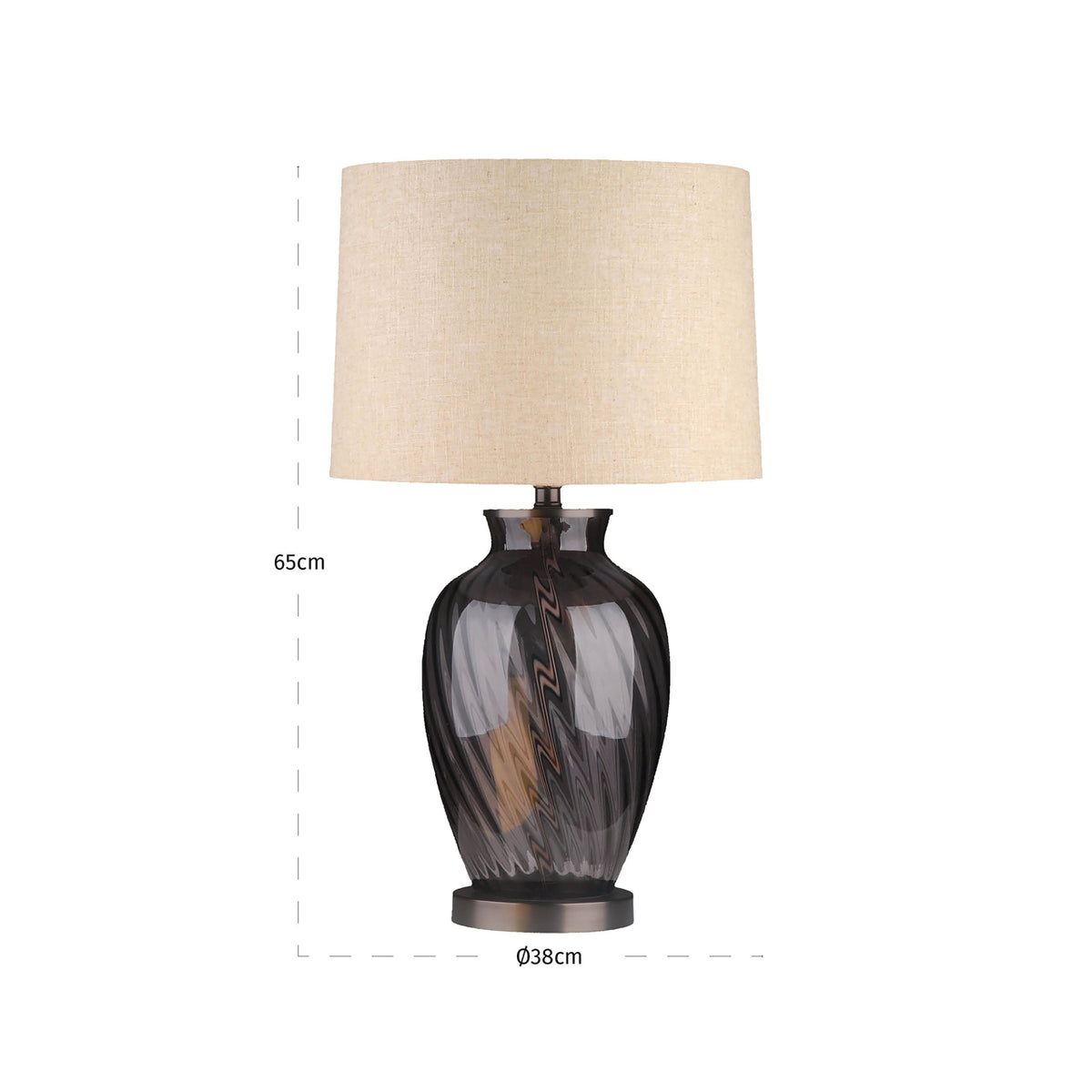 Lampă de masă Rowan, fumuriu – desen tehnic cu dimensiuni