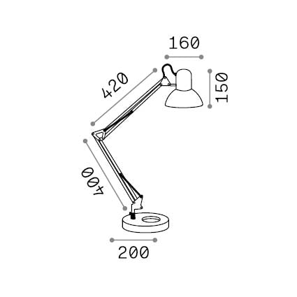 Lampă de masă Wally TL1, negru și cupru – desen tehnic cu dimensiuni