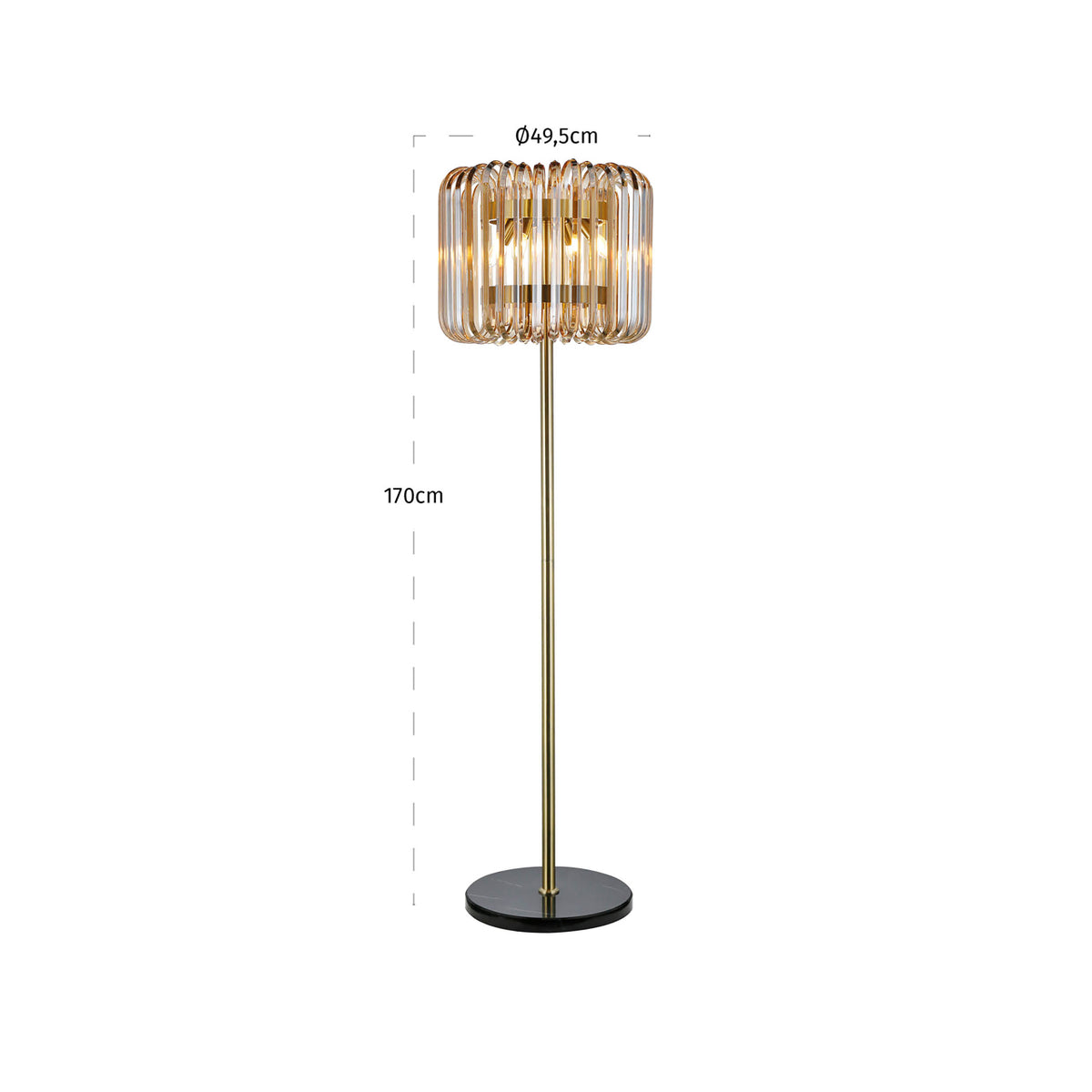 Lampă de podea Channa, bronz – desen tehnic cu dimensiuni