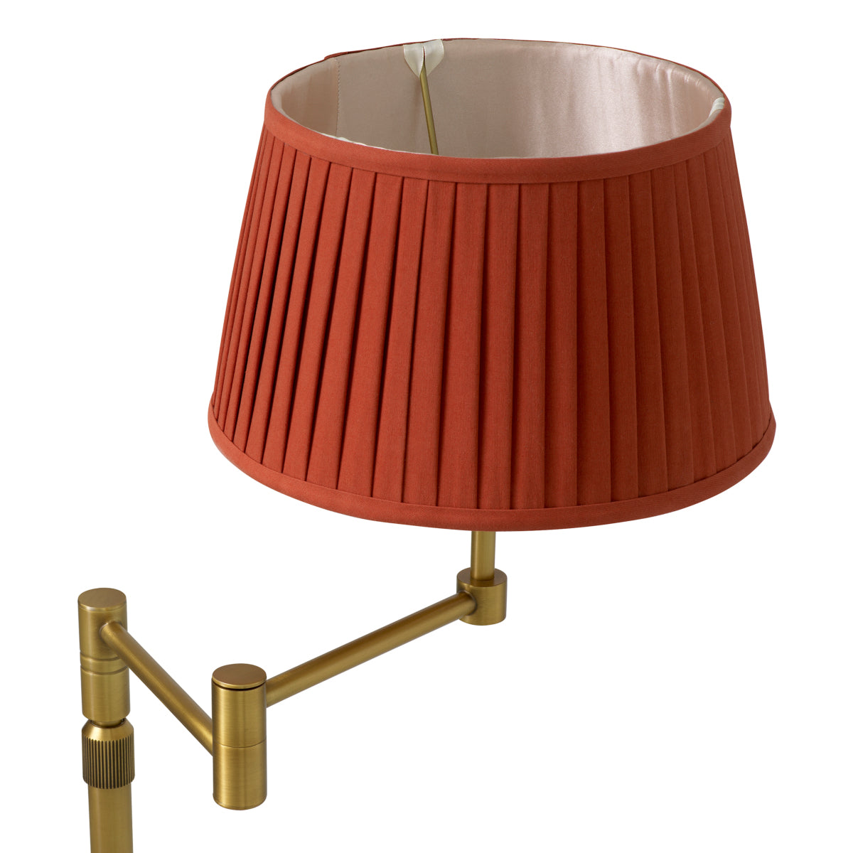 Lampă de podea Corbin, finisaj alamă antichizată, cu abajur plisat portocaliu