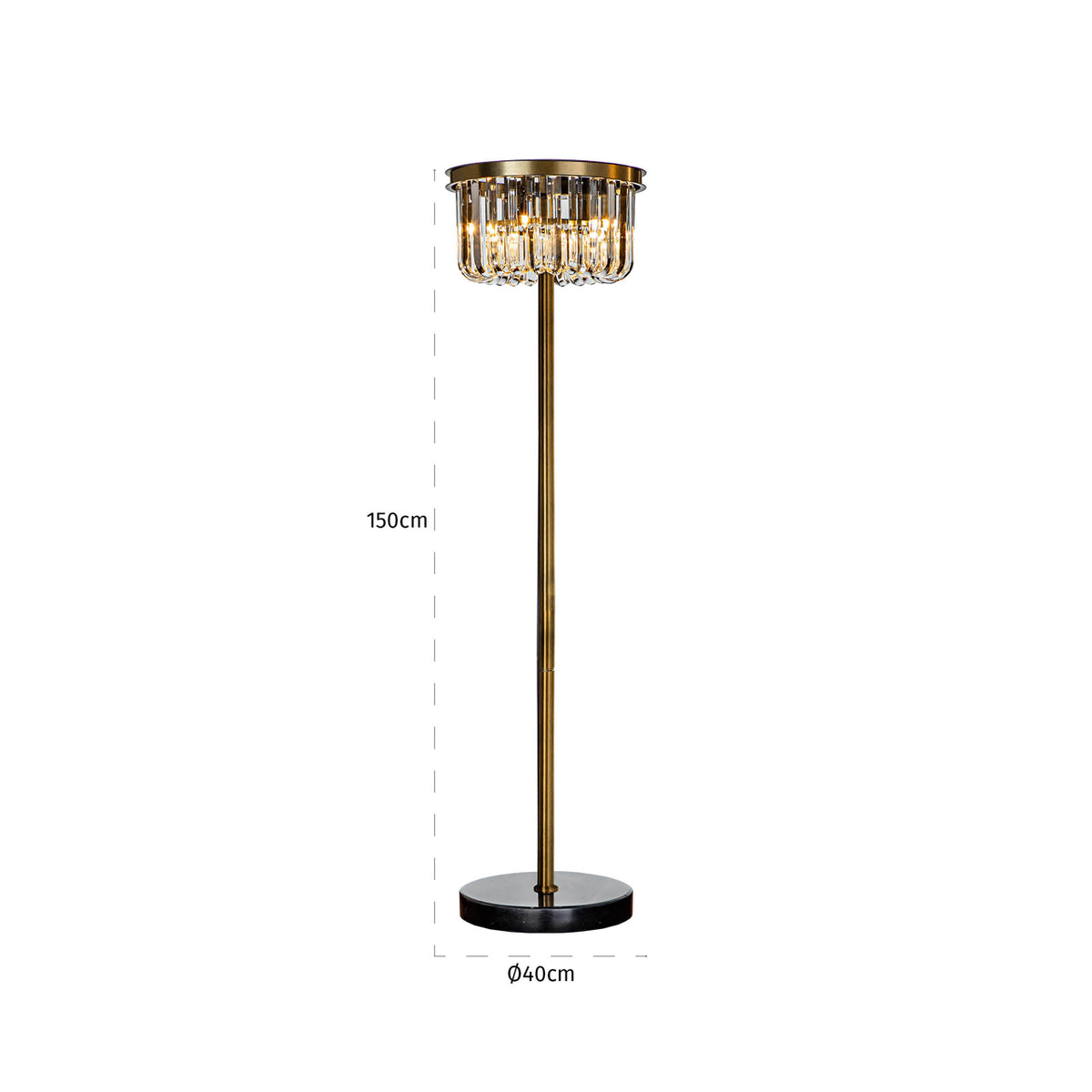 Lampă de podea Dagmar, bronz – desen tehnic cu dimensiuni