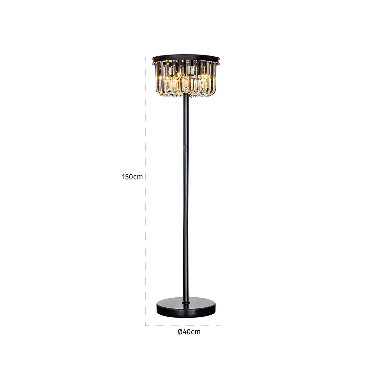 Lampă de podea Dagmar, negru – desen tehnic cu dimensiuni