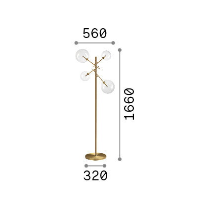 Lampă de podea Equinoxe PT4, crom – desen tehnic cu dimensiuni