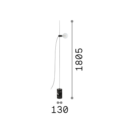 Lampă de podea Eva PT1, negru – desen tehnic cu dimensiuni