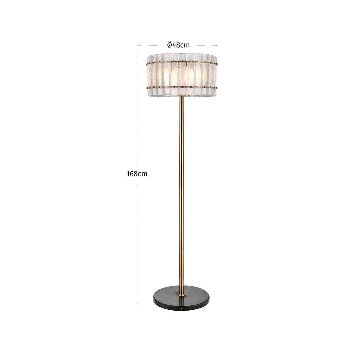 Lampă de podea Feline, alamă antichizată – desen tehnic cu dimensiuni