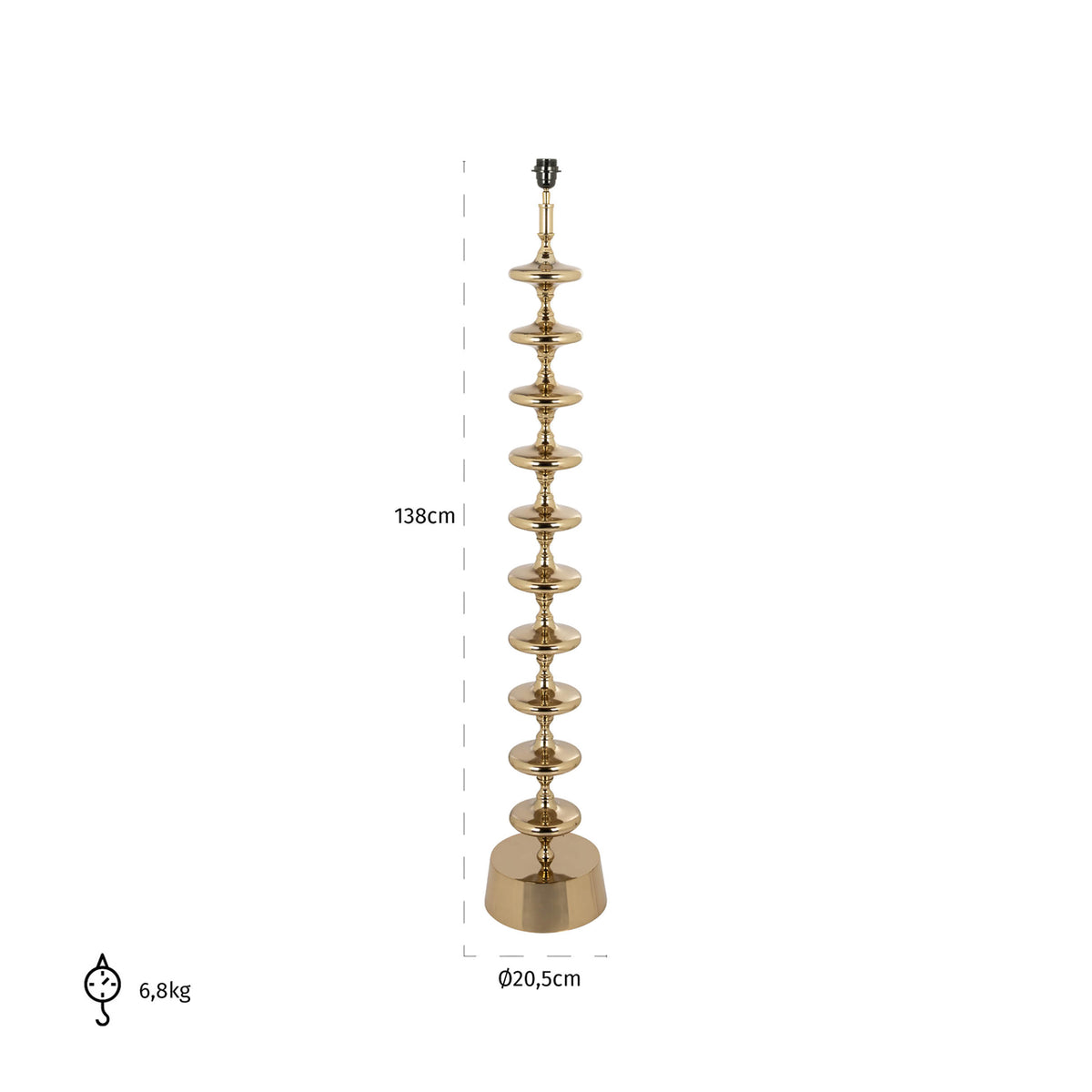 Lampă de podea Jane, auriu – desen tehnic cu dimensiuni