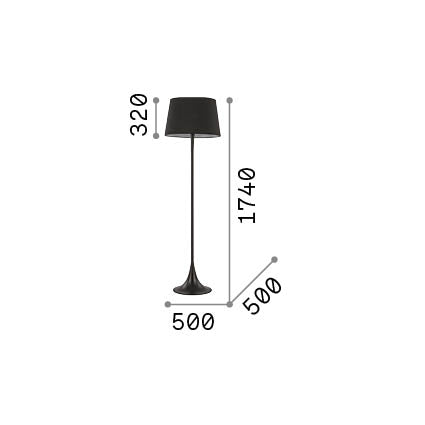 Lampă de podea London PT1, alb – desen tehnic cu dimensiuni