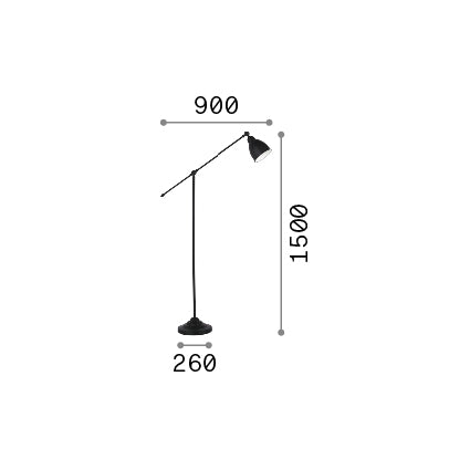 Lampă de podea Newton PT1, nichel – desen tehnic cu dimensiuni