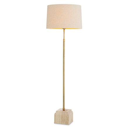 Lampă de podea Rialta, travertin, finisaj alamă vintage, cu abajur