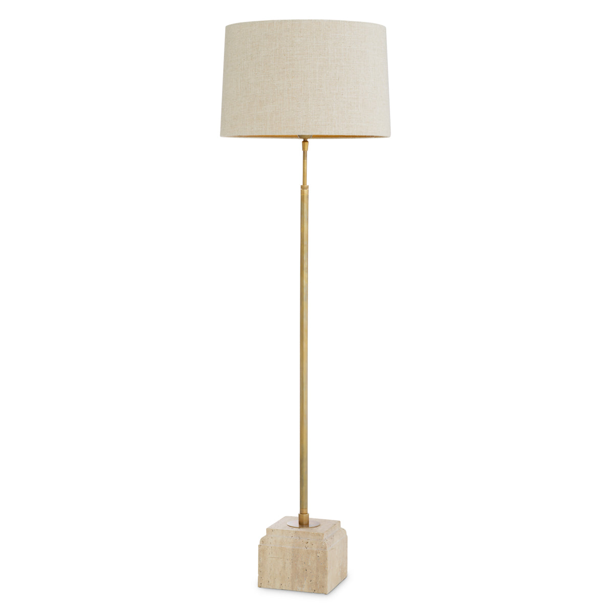 Lampă de podea Rialta, travertin, finisaj alamă vintage, cu abajur