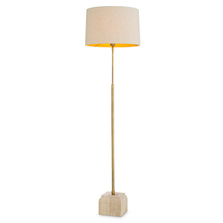 Lampă de podea Rialta, travertin, finisaj alamă vintage, cu abajur