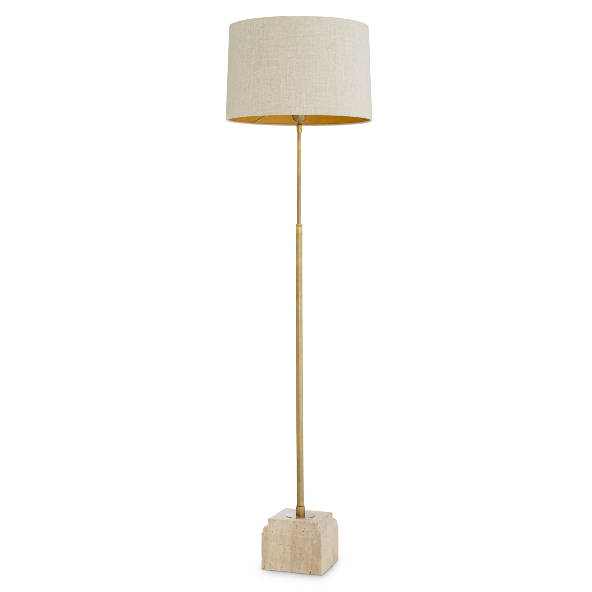 Lampă de podea Rialta, travertin, finisaj alamă vintage, cu abajur