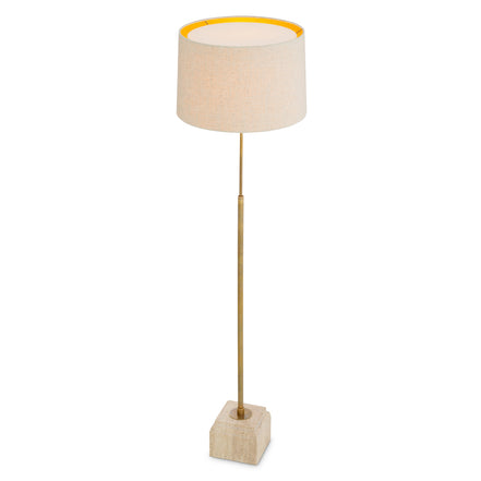 Lampă de podea Rialta, travertin, finisaj alamă vintage, cu abajur